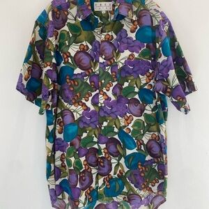 Free by Falke Men Medium Shirt Button Vintage Fruit Print Purple/Blue